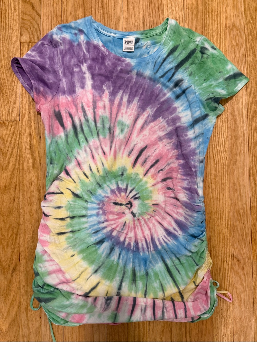 PINK Victoria's Secret Multicolor Tie-Dye Ruched Short Sleeve Tee
